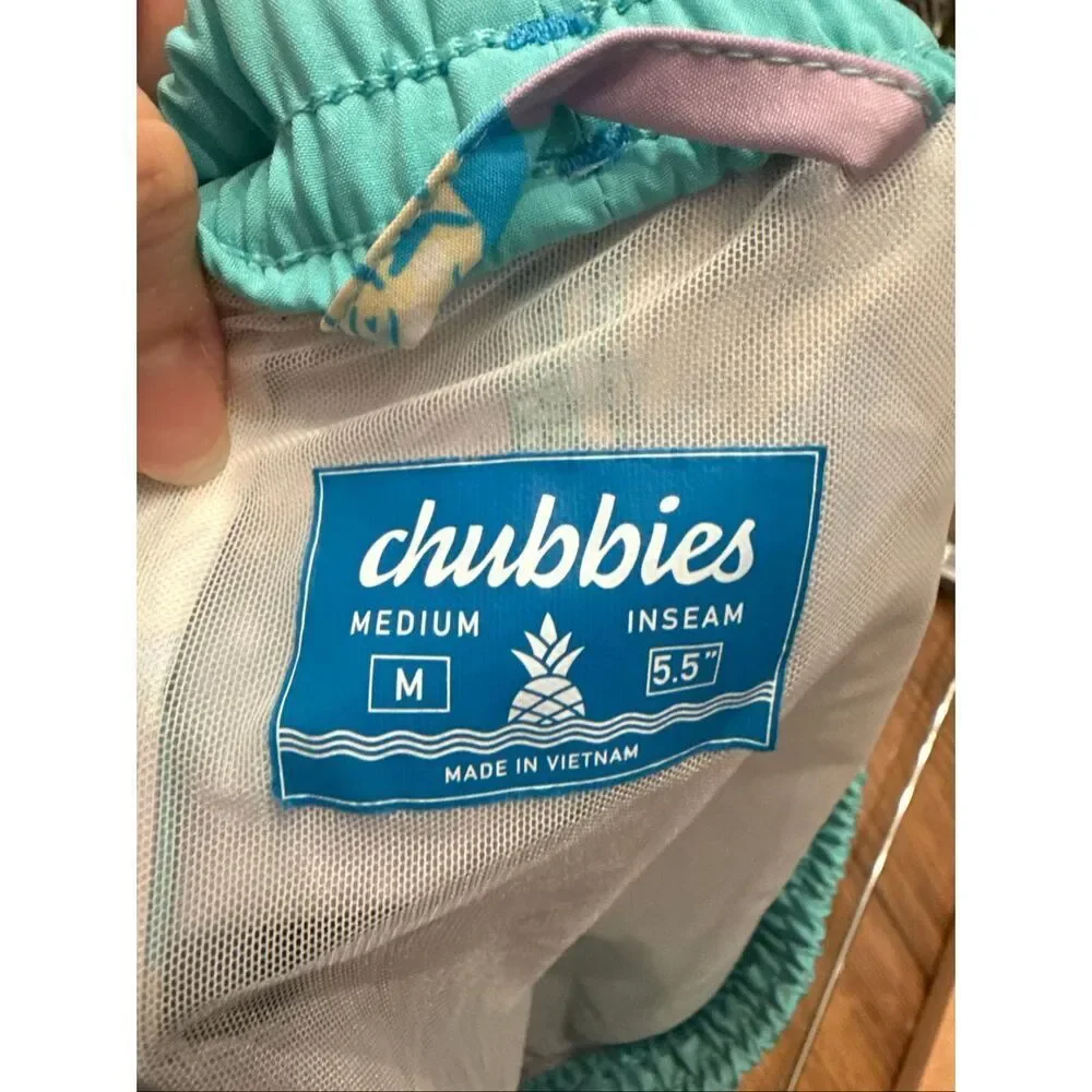 Chubbies Blue Pink Pineapple Print The Low Tides Classic Swim Trunks Size Medium